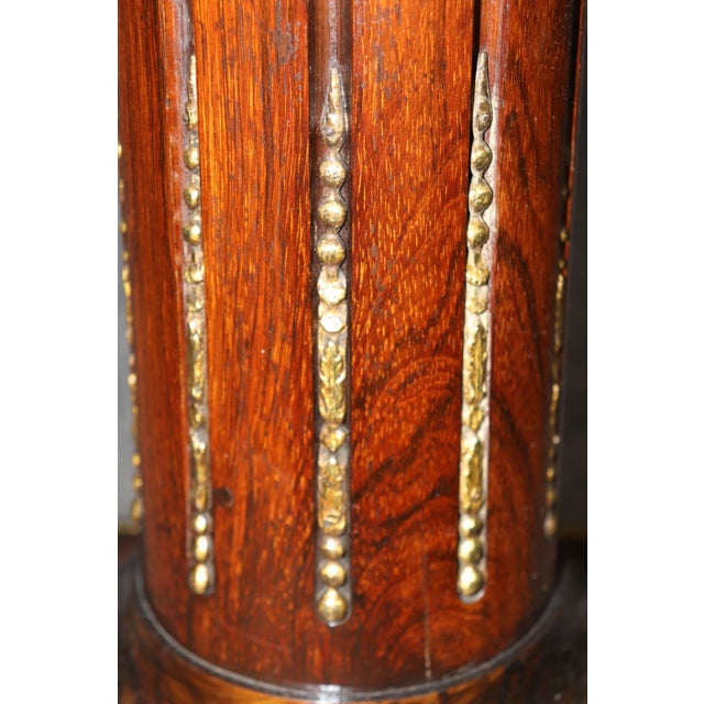 Pair of French Directiore Style Marble Top Pedestal & Brass Mounts End Tables For Sale - Image 11 of 11