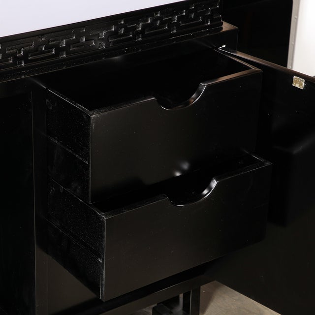 Black Mid-Century Sideboard in Black Lacquer With Greek Key Detail by James Mont For Sale - Image 8 of 12