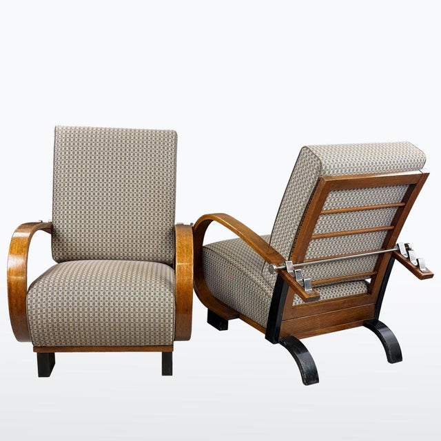1930s Vintage Art Deco Reclining Lounge Chairs, 1930s, Set of 2 For Sale - Image 5 of 15