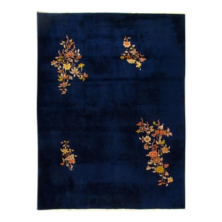 Navy Blue Antique Chinese Art Deco Rug 8'7'' X 11'7'' For Sale