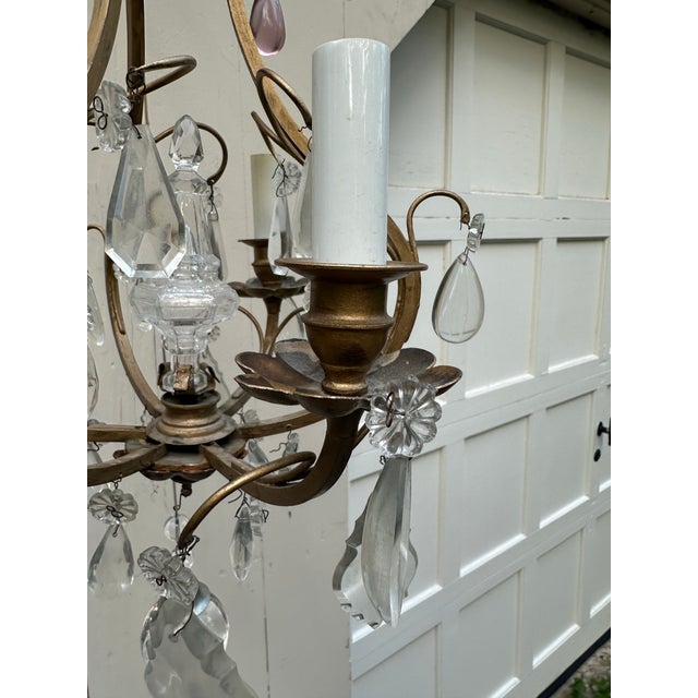 1930s 1930s Petite Brass and Crystal Chandelier For Sale - Image 5 of 7