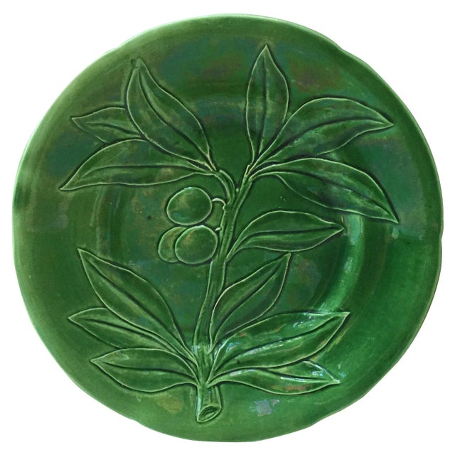 Late 19th Century Late 19th Century Choisy-le-Roi Green Majolica Olive Plate For Sale - Image 5 of 5