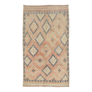 Mid 20th Century Faded Vintage Embroidered Kilim Rug For Sale
