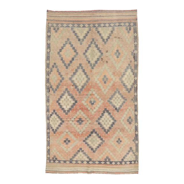 Mid 20th Century Faded Vintage Embroidered Kilim Rug For Sale