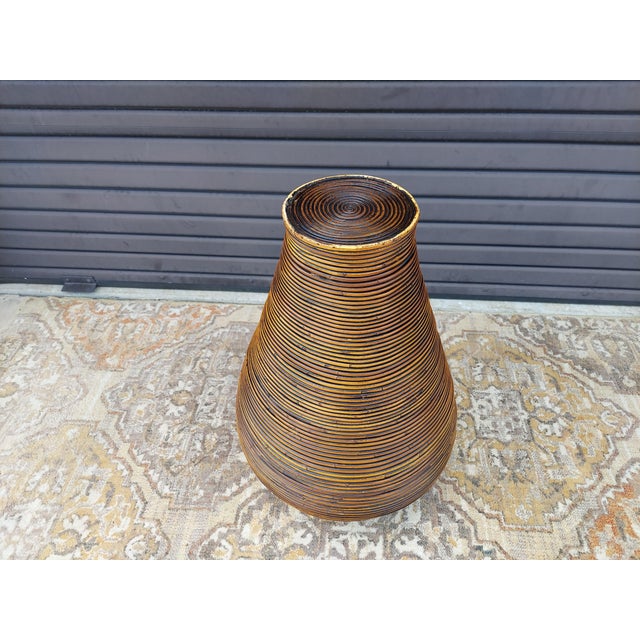 Vintage Italian Gabriela Crespi Style Pencil Reed Rattan Floor Vase For Sale - Image 9 of 10