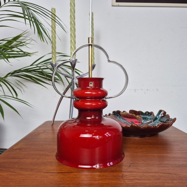 Red Glass Pendant Lamp from Flygsfors, Sweden, 1960s For Sale - Image 6 of 10
