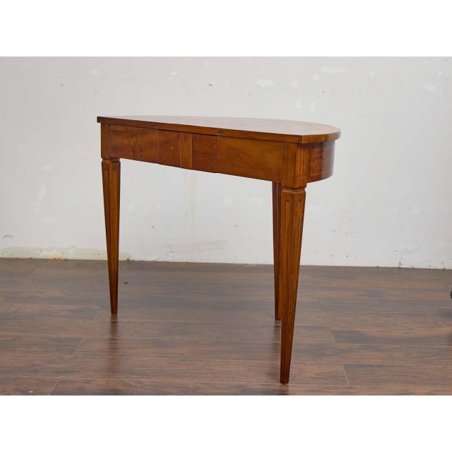 Wood 19th Century Italian Walnut Demi-Lune Table With Satinwood Inlay and Rear Drawer For Sale - Image 7 of 10