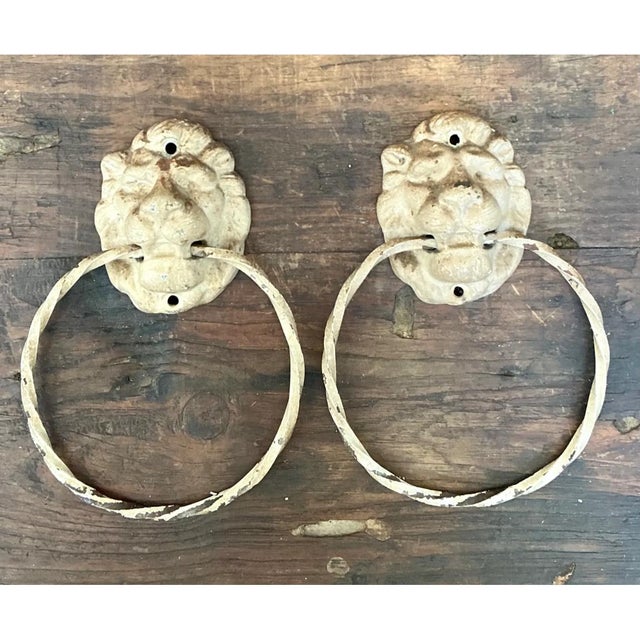 Vintage Lion Head Wall Mounted Towel Holders For Sale - Image 10 of 12