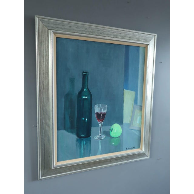 Mid-Century Modern 'Green Apple With Glasses' Vintage Original Still Life Oil Painting, Framed For Sale - Image 4 of 12