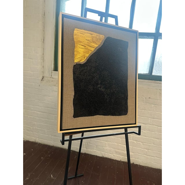 2020s Gold and Carbon Painting on Spanish Linen Minimalist Painting, Framed Gold Corner For Sale - Image 5 of 6