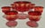 Vintage Mid-Century Bohemian Ruby Red Art Glass 24k Gold 7pc Pedestal Salad Dessert Serving Set For Sale - Image 13 of 13