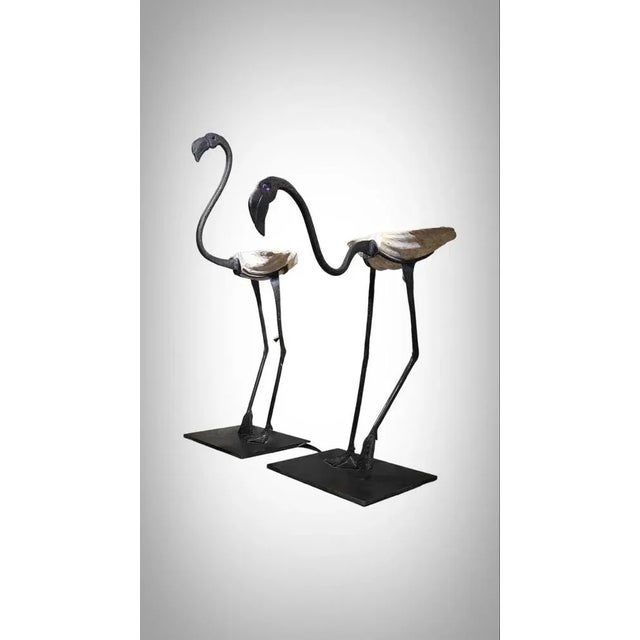 Life Size Flamingo Sculptures in Wrought Iron, 1940s, Set of 2 For Sale - Image 3 of 13