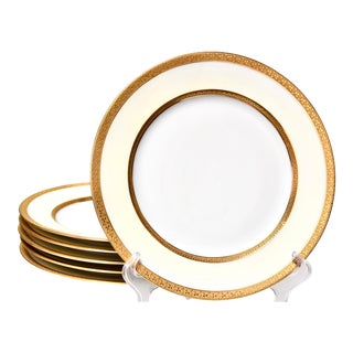 1930s Haviland Etched Gilded Dinner Plates - Set of 6 For Sale