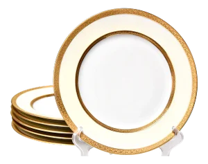 1930s Haviland Etched Gilded Dinner Plates - Set of 6