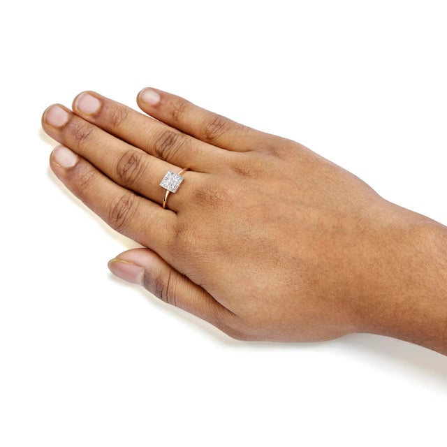 10K Rose Gold 1/3 Cttw Invisible Set Princess Cut Diamond Composite Square Shape Ring for Women (H-I color, I1-I2 clarity) - Size 6 For Sale In New York - Image 6 of 7