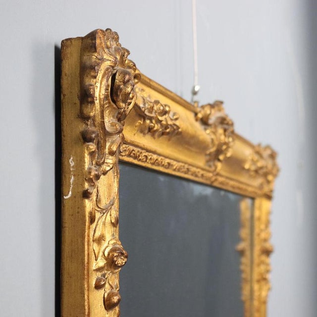 Gold Mirror with Carved and Gilded Wooden Frame and Panel For Sale - Image 8 of 11