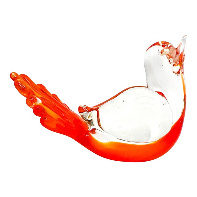 Orange & Clear Murano Sommerso Glass Bird – 20th Century – Italian Modern / Collectible Glass For Sale