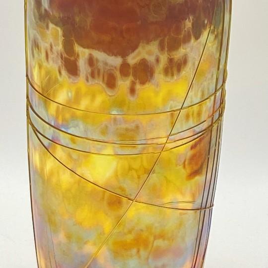 Roger Roland Golden Iridescent Signed Art Glass Vase (Hand Blown, 8.75-inch, Vintage) For Sale - Image 12 of 17