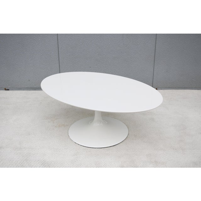 Mid-Century Modern Eero Saarinen Style 42" Oval White Tulip Coffee Table For Sale - Image 13 of 18