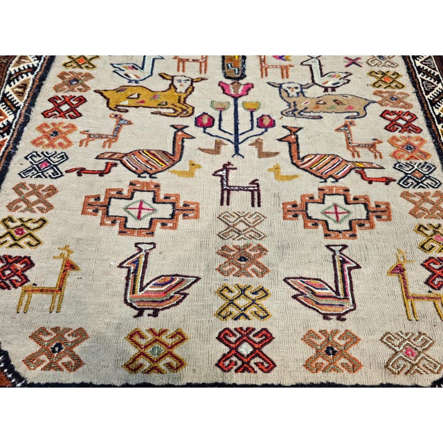 Vintage Qashqai Tribal Area Rug, Hand-Knotted Wool, Animal Motifs, 4x6, Tan & Brown For Sale - Image 10 of 14