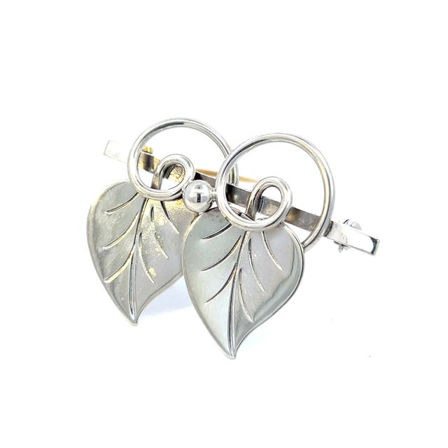 1990s Georg Jensen Estate Vine Leaves Brooch Silver For Sale - Image 11 of 12