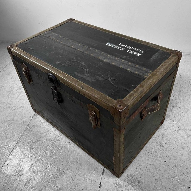 Metal Antique Japanese Travel Chest, 1930s For Sale - Image 7 of 18