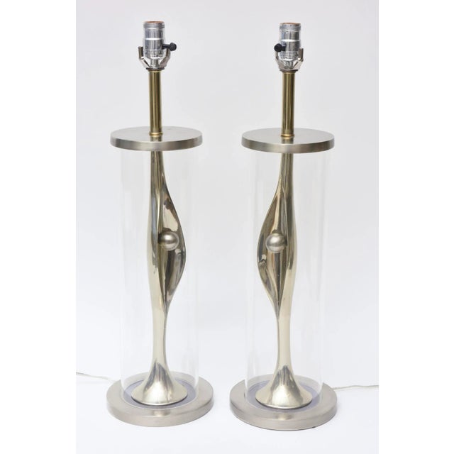 Mid-Century Modern Vintage Laurel Lamp Co. Mixed Metal and Lucite Sculptural Table Lamps Mid Century Modern For Sale - Image 3 of 10