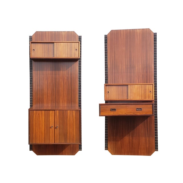 Metal Mid-Century Modern Italian Wall Unit in Wood Brass and Painted Metal, 1960s For Sale - Image 7 of 18