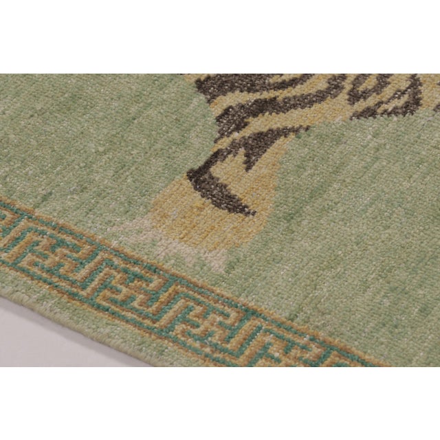 Traditional Rug & Kilim’s Distressed Tiger Runner in Green With Beige and Brown Pictorial For Sale - Image 3 of 9