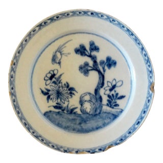 Antique Dutch Delft Chinoiserie Platter Charger 14" Diameter Large Blue White For Sale