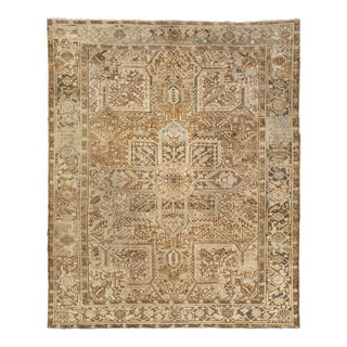 Allover Designed Persian Heriz Antique Wool Rug in Light Brown From the 1920s For Sale