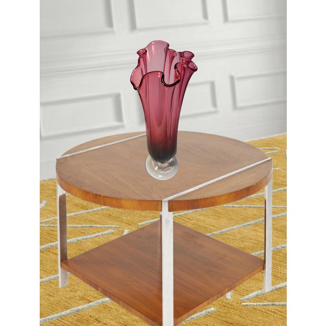 Art Glass Red Stemmed Ruffled Vase For Sale - Image 16 of 18
