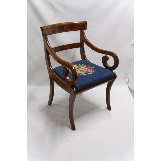 Mahogany Finish Dining Chairs With Floral Needlepoint Seats Set of 4 For Sale - Image 10 of 12