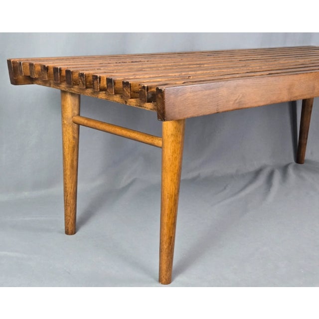 Wood Solid Walnut Slat Bench or Coffee Table, Mid Century George Nelson Style For Sale - Image 7 of 16