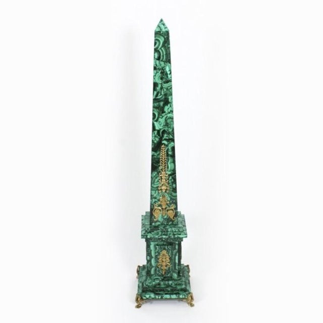 Vintage Monumental Ormolu Mounted Malachite Obelisks on Stands, 1920s, Set of 4 For Sale - Image 11 of 18