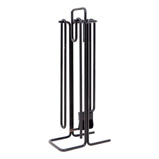 Minimalist Black Metal Fire Set Mace-Line attributed to Ann Maes, 1970s, Set of 5 For Sale