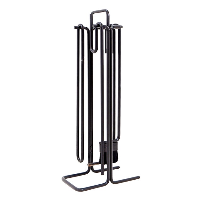 Minimalist Black Metal Fire Set Mace-Line attributed to Ann Maes, 1970s, Set of 5 For Sale