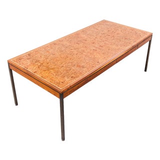 Refinished 1970s Mid Century Modern Walnut & Burl Executive Desk by Hiebert For Sale