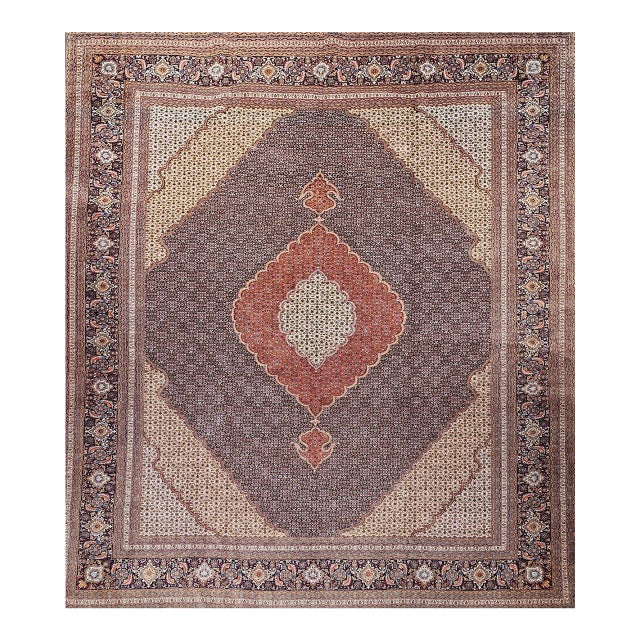 Antique Persian Tabriz Mahi Rug, Hand-Knotted Wool & Silk, Herati Geometric Pattern, 10x13 For Sale