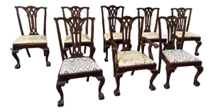 Early 20th Century Antique Chippendale Style Carved Mahogany Dining Chairs. Set of 8