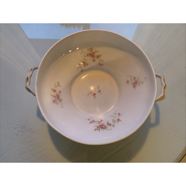 Limoges, France Antique Limoges France Pink Roses Large Serving Bowl For Sale - Image 4 of 12