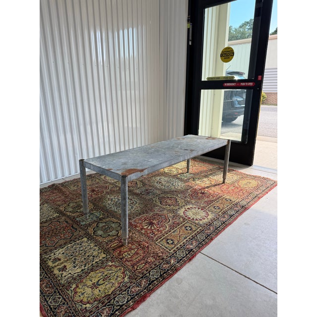 Antique American Industrial Steel Workman’s Coffee Table Bench For Sale - Image 4 of 10