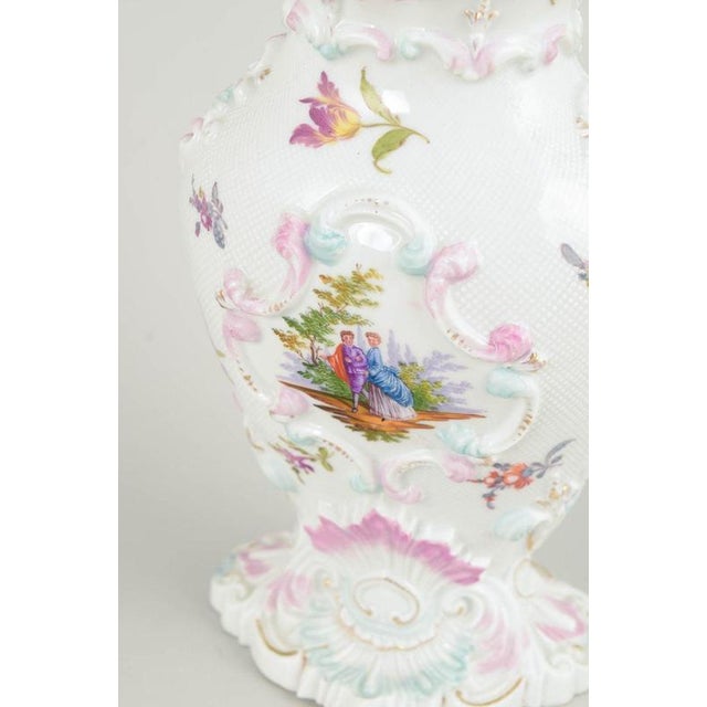 Rococo 19th Century Porcelain Vase with Relief Decoration and Fête Galante Scenes from Meissen For Sale - Image 3 of 5