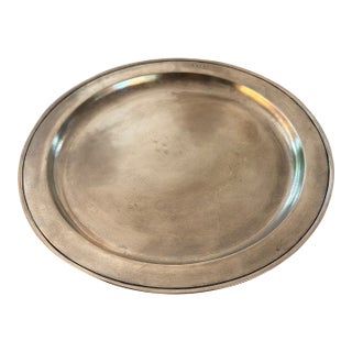 Large Handmade Round Pewter Platter by Match 1995 For Sale