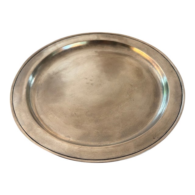 Large Handmade Round Pewter Platter by Match 1995 For Sale