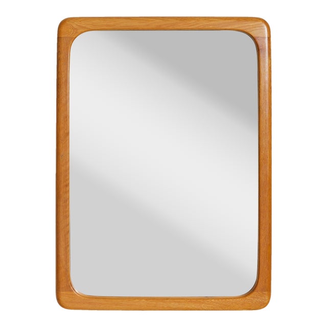 French Oak + Inlaid Wood Wall Mirror, 1960s For Sale