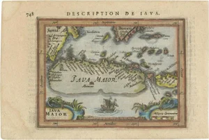 Antique Miniature Map of Java by Bertius, 1618