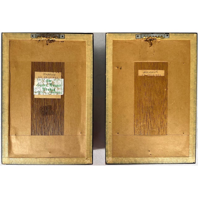 Old Japanese Figures of Hotei the Buddha and Daikokuten God of Wealth, a Pair, Shadow Box Framed Wall Hangings For Sale - Image 12 of 12