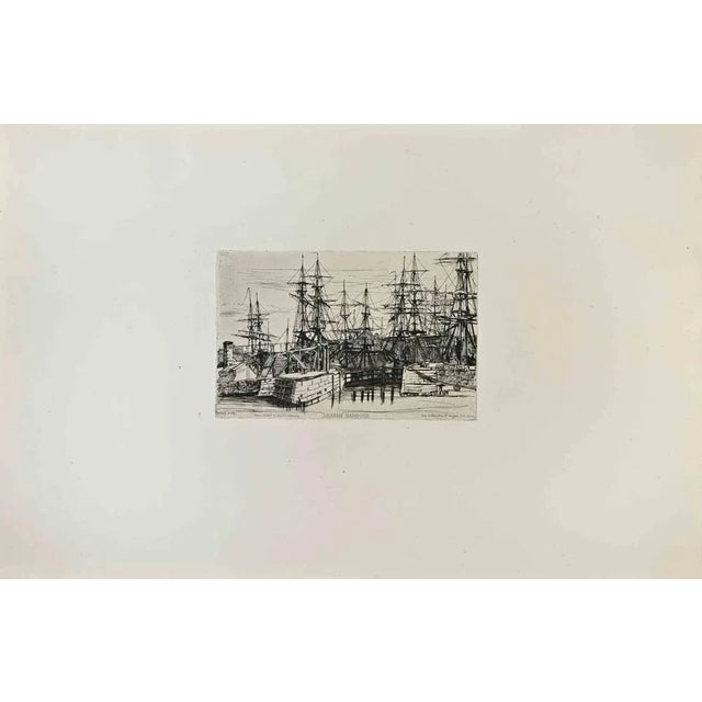 Draham Harbour is an artwork realized by William Ridley in the 1870s. Etching. Good conditions. Realized for the "Société...