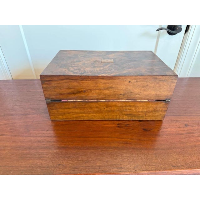 Early 20th Century Antique Victorian Style Burr Walnut Brass Writing Box For Sale - Image 11 of 16
